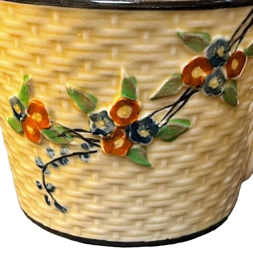 VTG Antique 20s Hotta Yu‎ Shoten Japanese Majolica Basketweave Creamer Pitcher